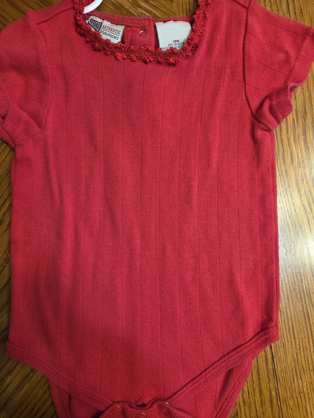 Red Ribbed Baby One-Piece Bodysuit with Decorative Neckline